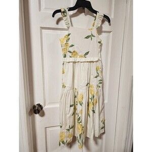Giani Bini Square Neckline Creme Yellow Gold Floral Cap Ruffle Sleeve Tiered Max